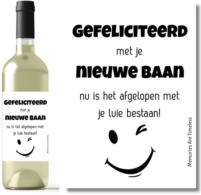 Wijnetiket Nieuwe Baan – Grappig Cadeau – Flesetiket A6 Sticker