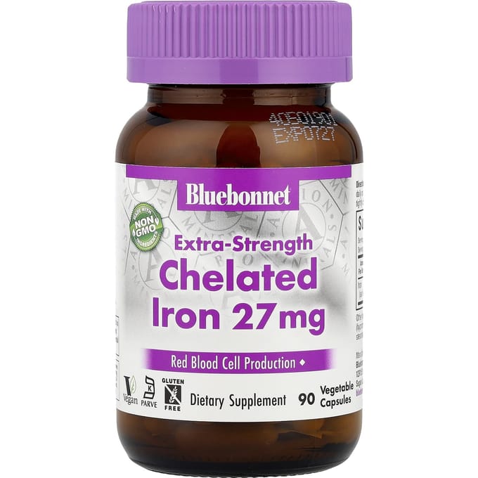 Bluebonnet Nutrition, Extra Sterk Gechelateerd IJzer, 27 mg, 90 Vegetarische Capsules