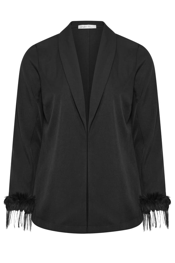 Yours London Zwarte Blazer Met Imitatiebontrand Size 48