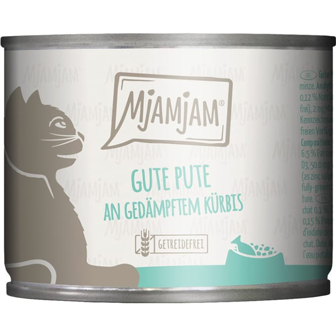 6x200g MjAMjAM goede kalkoen op gestoomde pompoen kattenvoer nat