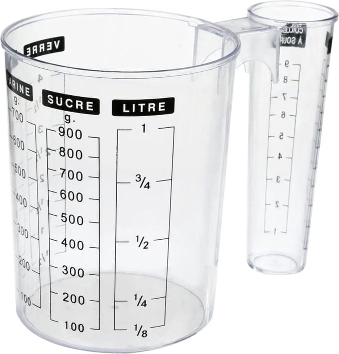 5Five Dubbele maatbeker/mengbeker - kunststof - transparant - 1000 ml - keuken artikelen