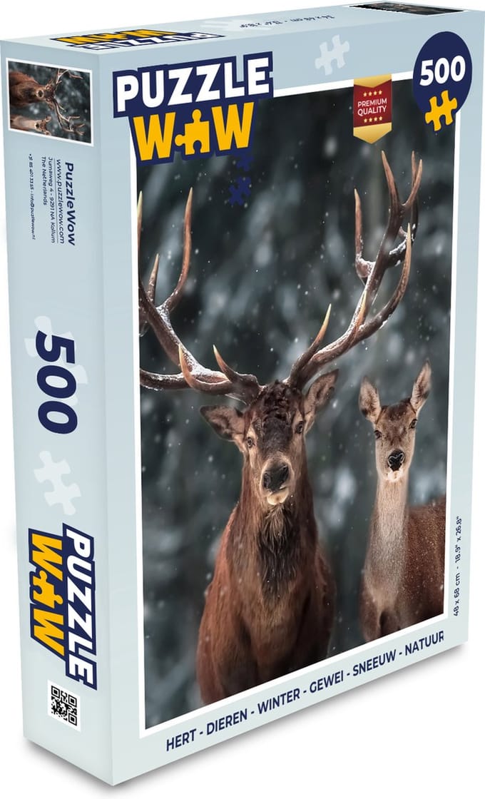 Puzzel Hert - Dieren - Winter - Gewei - Sneeuw - Natuur - Legpuzzel - Puzzel 500 stukjes
