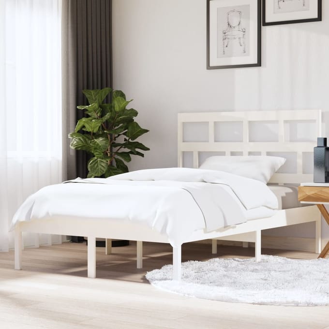vidaXL - Bedframe - massief - hout - wit - 150x200 - cm
