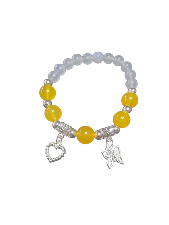 Citrien, maansteen, vlinder en hart bedel armband.