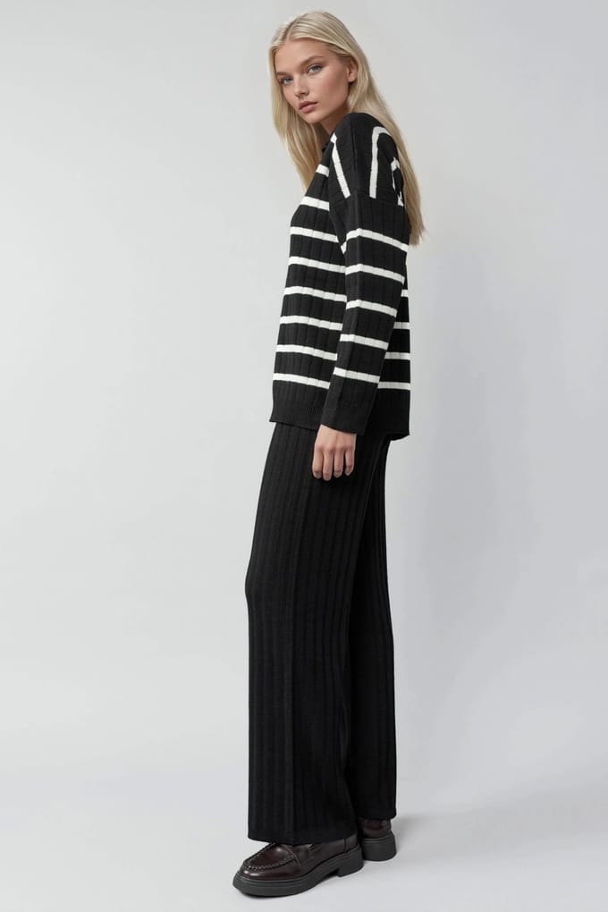 Gestreept Brei Co-ord Set met Polo Kraag