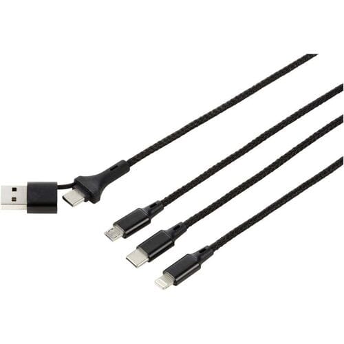 Renkforce US203/3M USB-laadkabel USB 2.0 USB-A stekker, USB-C stekker, USB-micro-B stekker, Apple Lightning stekker, USB-C stekker 3.00 m