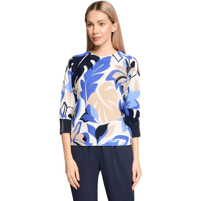 Tricot pullover van puur katoen - blauw / gebroken wit - Gr. 42 van Goldner Fashion