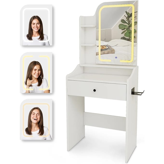 Kaptafel met Spiegel en LED verlichting - 62x39x149.5cm - Wit - Ingebouwde Stopcontact