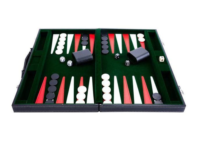 Backgammon 21 pouces - Jeu de société - Haute qualité - dés et jetons nacrés - vert rouge et blanc wit