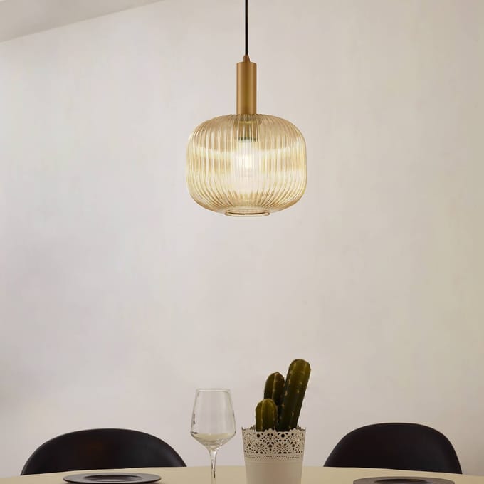 Lindby - hanglamp - 1licht - Glas, metaal - H: 8.5 cm - E27 - amber, goud