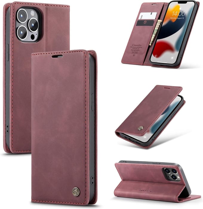 Geschikt Voor iPhone 13 Pro Max hoesje CaseMe Retro Bookcase - Paars