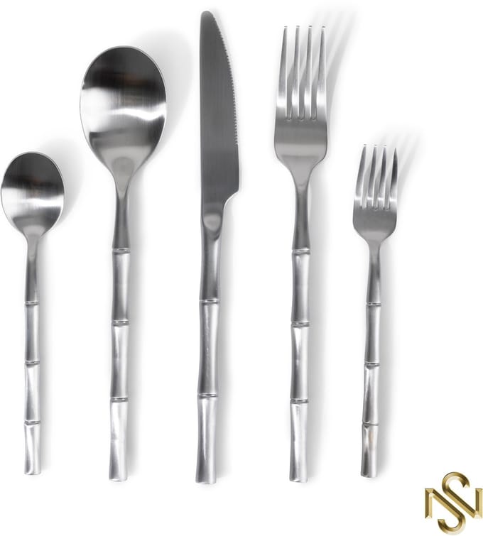 San Naila- Bestekset-RVS- Bamboo design- 6 persoons- 30-delig- Zilver-