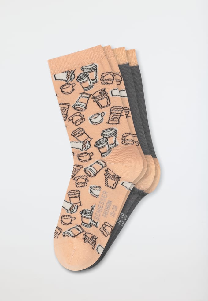 Damessokken, set van 2, koffie, donkergrijs/beige - Fashion 39/42