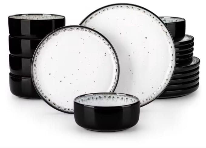Gilded Bordenset – 6 persoons - 18 delig – Zwart/wit Keramisch – Eetborden – Breakfast Plates