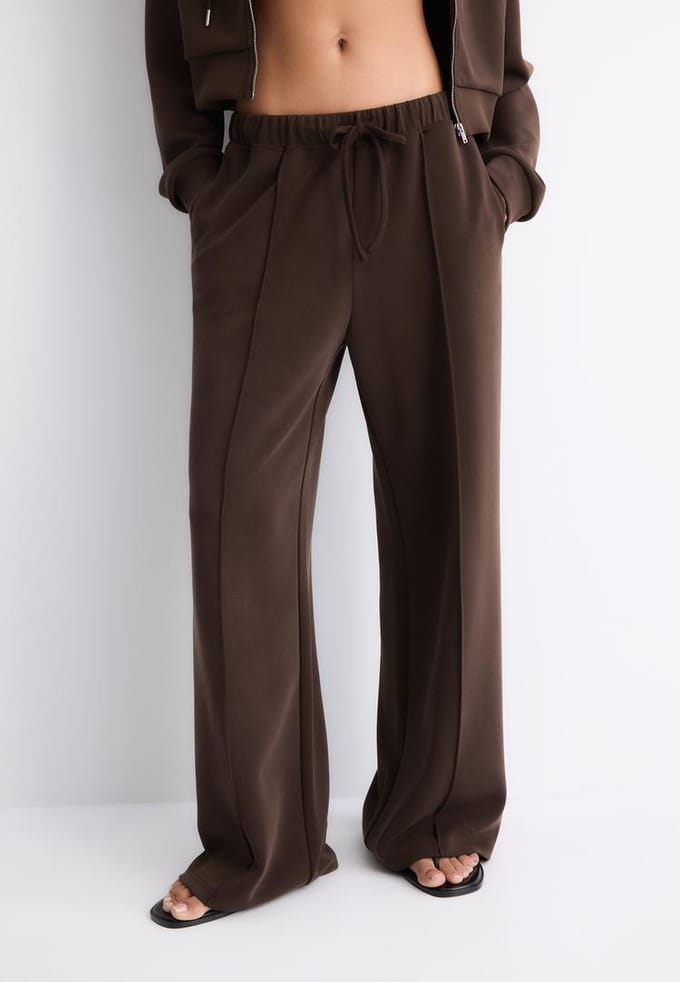 Stradivarius Zachte wide-leg broek met naad  Bruin S