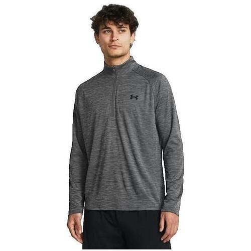 Under Armour UA Tech Textured 1/2 Zip-GRY Heren Sportshirt - Castlerock - Zwart