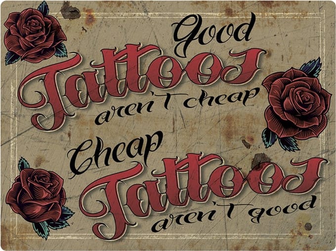 Signs USA - retro wandbord - dibond - Good-Cheap Tattoos rust - 33 x 44 cm