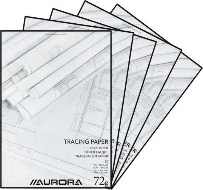 Aurora Overtrekpapier - Kalkpapier - Kopgelijmd - A3 - 72g - 20 vel - 5 Stuks