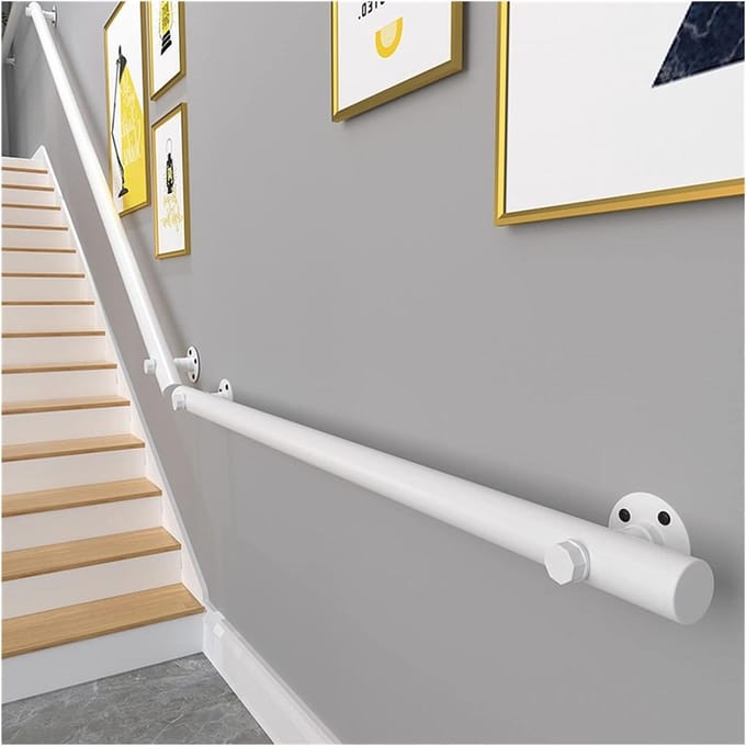 Trapleuning Hout - Muursteun Leuning - Veiligheid Trappen - Massief Hout - Tot 6 meter - Wit