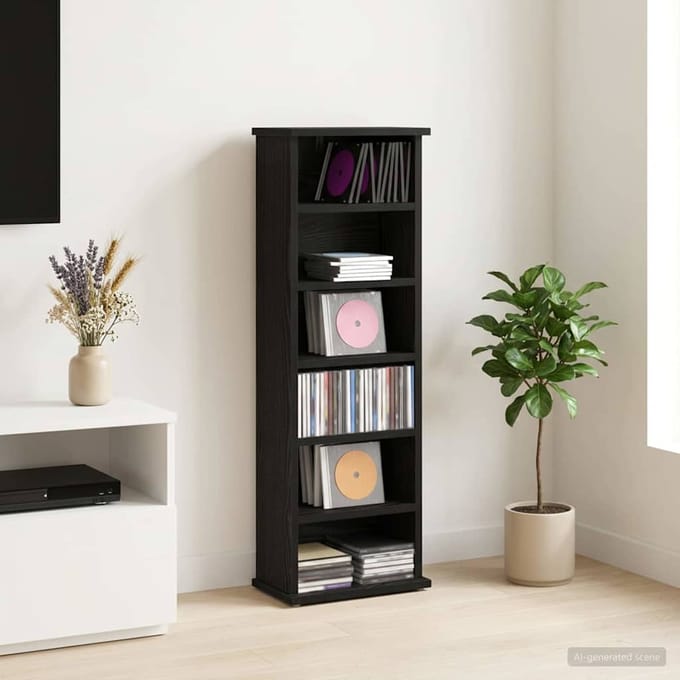 vidaXL - CD - Kast - Zwart - eiken - 60 - x - 17 - x - 92 - cm - Bewerkt - hout