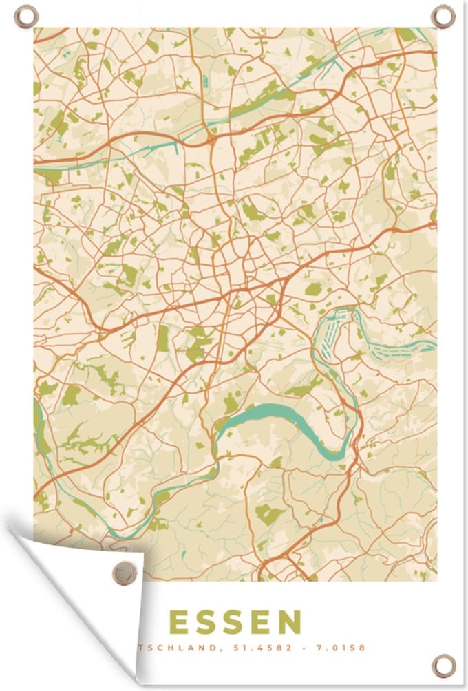 Tuinposters buiten Plattegrond - Essen - Vintage - Kaart - Stadskaart - 60x90 cm - Tuindoek