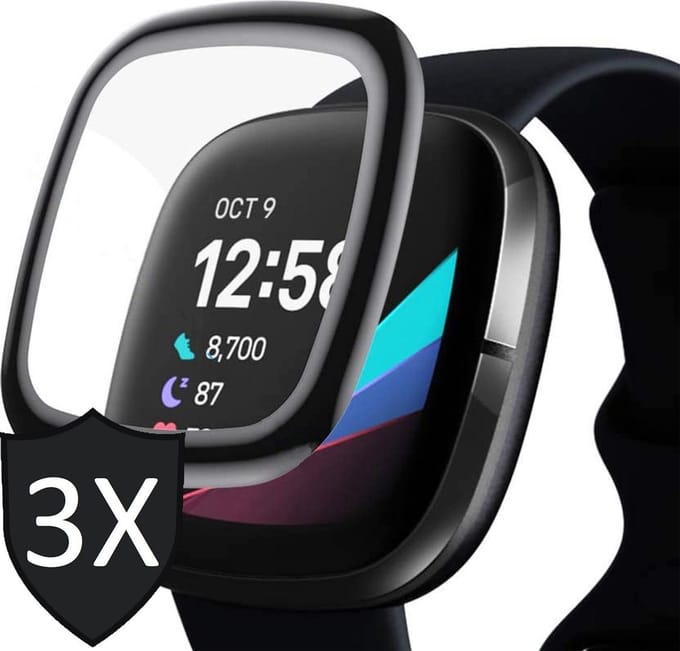 Screenprotector geschikt voor Fitbit Versa 3 - Full Screen Protector - 3 Stuks