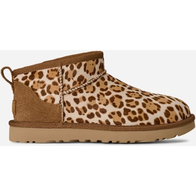 UGG® Classic Ultra Mini Plains Boot in Felicity Leopard Jasmine, Size 3, Cow Hair/Wool
