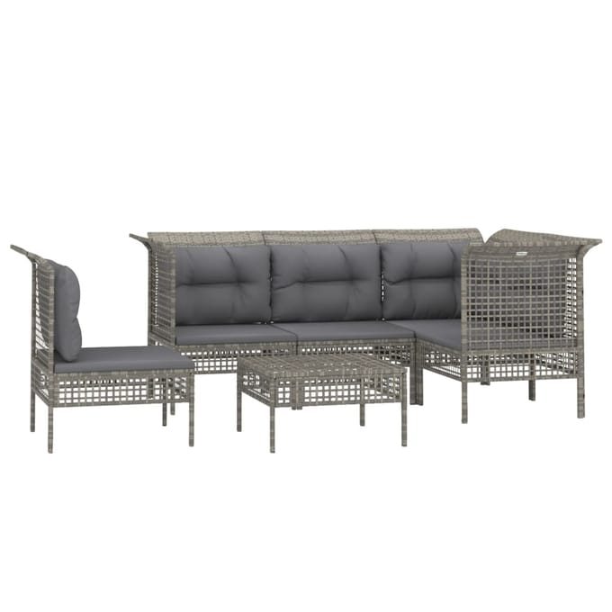 vidaXL - 6-delige - Loungeset - met - kussens - poly - rattan - grijs