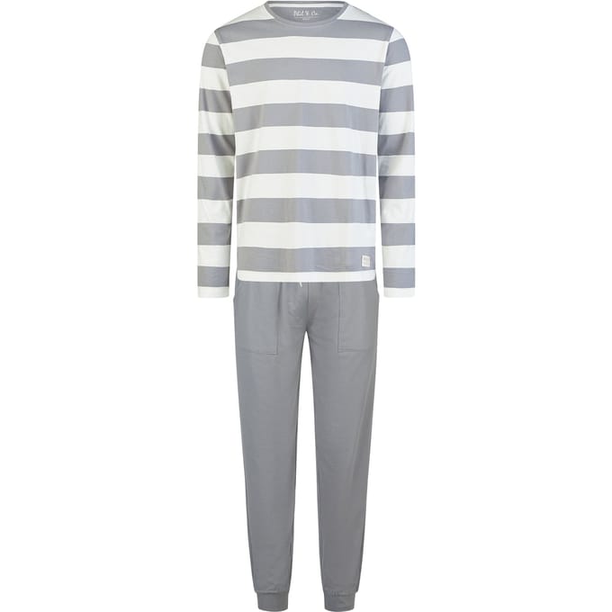 Phil & Co Heren Pyjama Set Lang Grijs Gestreept - Maat L