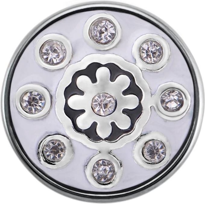 Quiges - Drukknoop Mini 12mm Bloem Zwart en Wit Emaille - EBCMK020