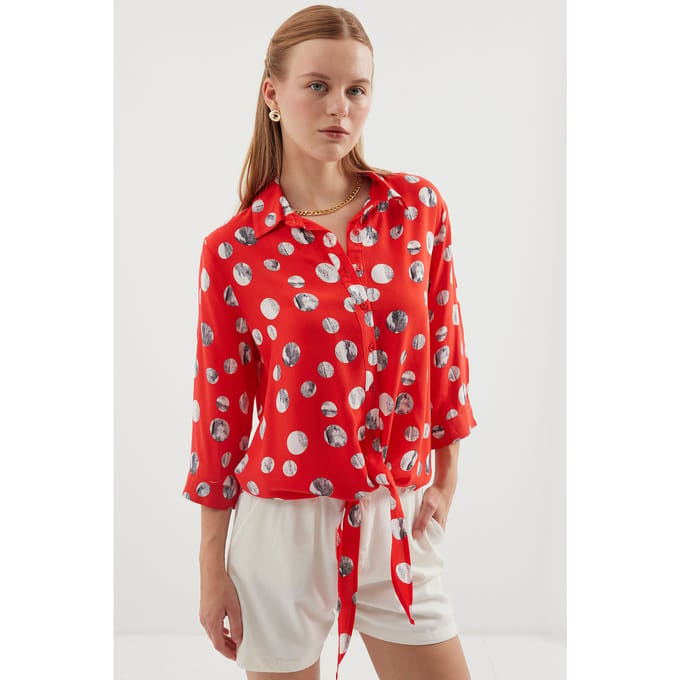 Gedrukte Viscose Blouse met Strik