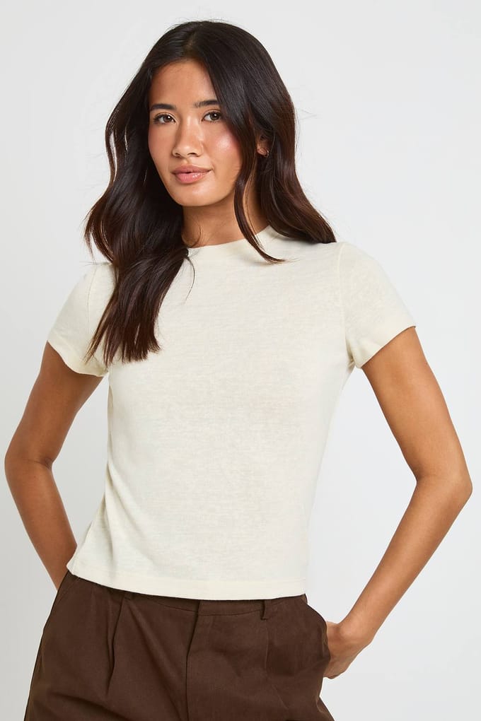 boohoo Dames Slub Baby T-shirt | Creme | Maat: 40