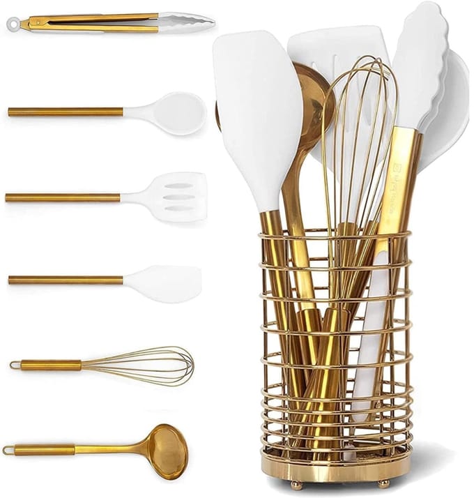 CLVP® Keukengerei Houder - Spatelpot - Lepelpot - Keukengerei - Goud
