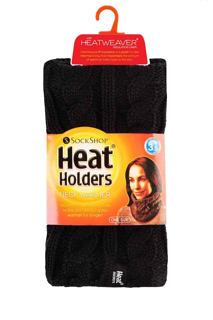 Heat Holders - Kabelgebreide halswarmer voor dames - Zwart
