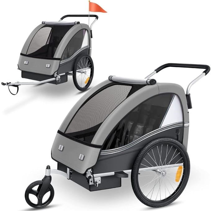 MKSS® Fietskar voor Kinderen - Kinderfietskar - Croozer - Lichtgrijs