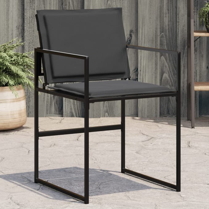 vidaXL - Tuinstoelen - 4 - st - met - kussens - staal - en - textileen - zwart