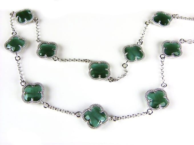 model 10 Fiori collier in zilver donkergroene klavers