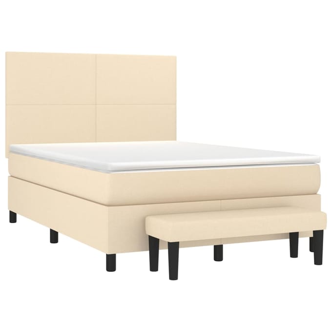 vidaXL - Boxspring - met - matras - stof - crèmekleurig - 140x190 - cm