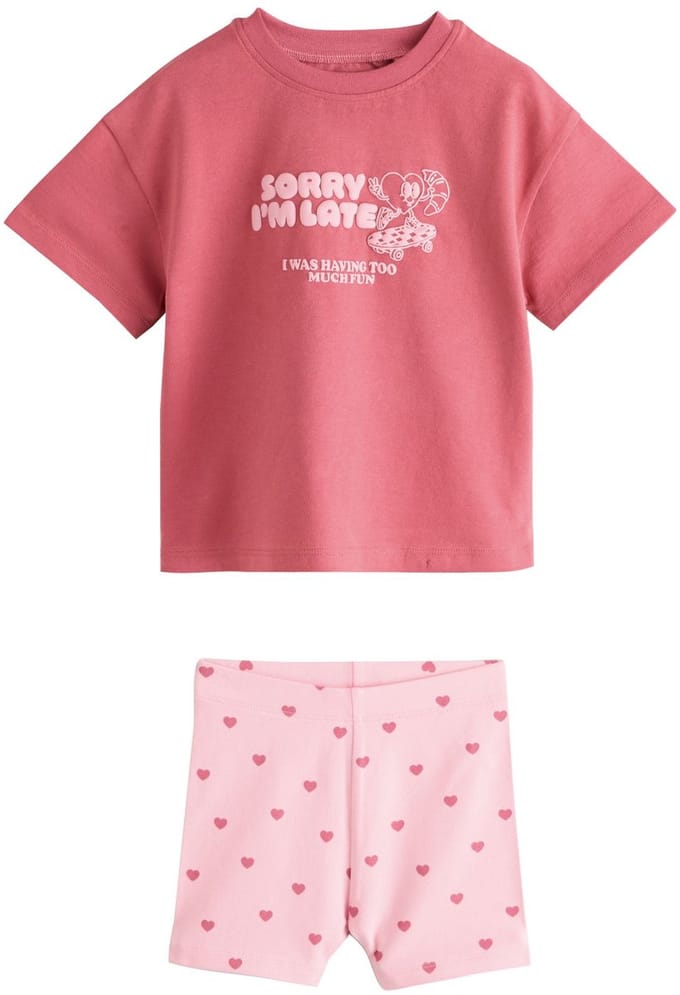 Next - Meisjes - Set van T-shirt met korte mouwen en fietsshorts - Rood