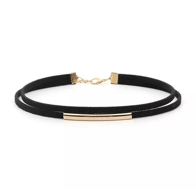 Jomide Choker Retro Suède - Zwart/Goudkleurig