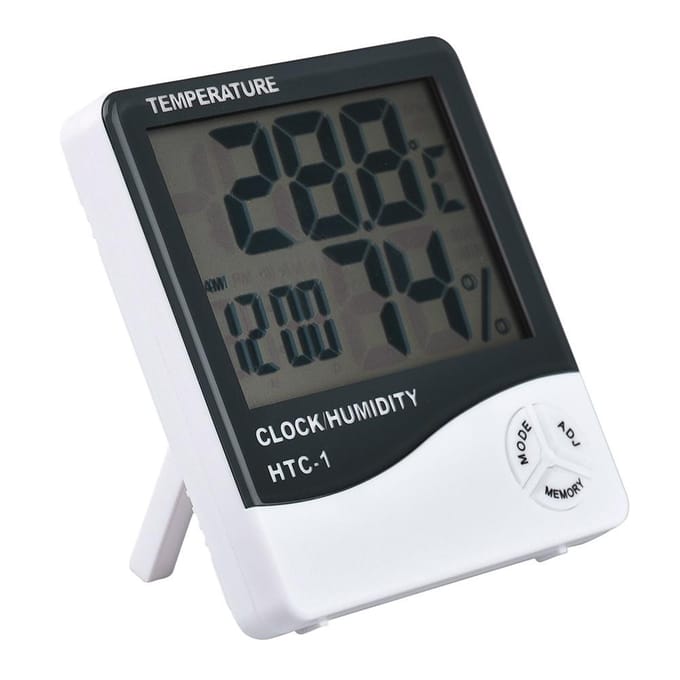 HTC-1 Multifunctionele Digitale Thermometer Vochtigheidsmeter Klok met Groot Scherm Kamer Digitaal black