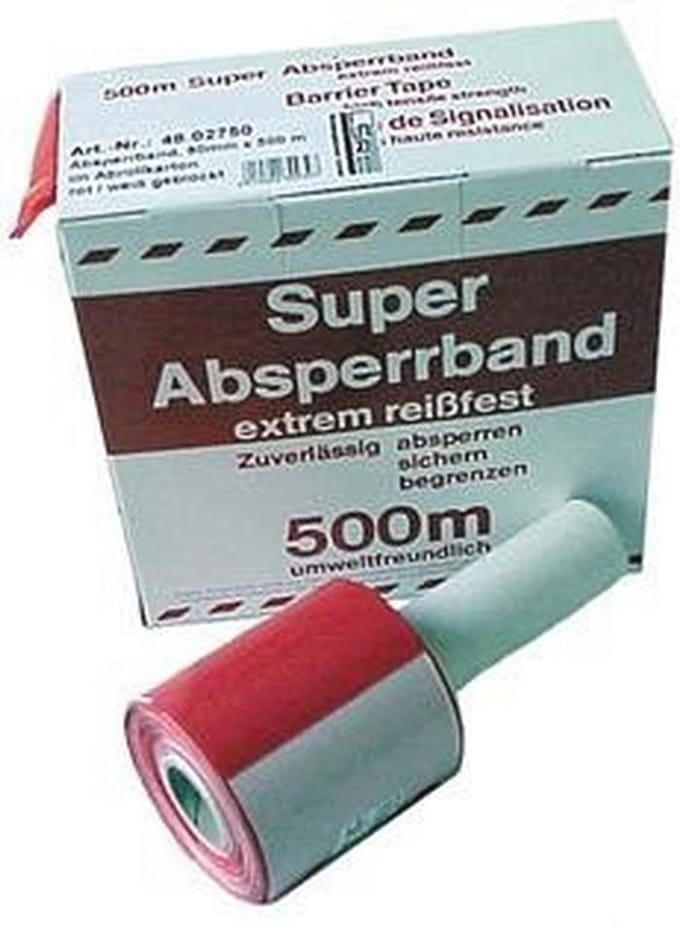 Afsluitband 500 m - 80 mm breed - extreem scheurvast - rood/wit
