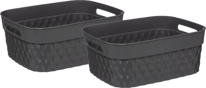 5Five Opbergmand/box van kunststof - 2x - grijs - 21 x 27 x 11 cm - 5 liter