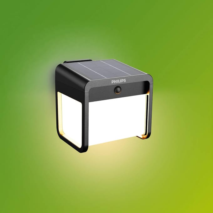 Philips Ezra wandlamp - UltraEfficient LED - Solar buitenlamp - Helder warm licht; 3000K - Zwart - Bewegingssensor - Zonne-energie - Schemersensor