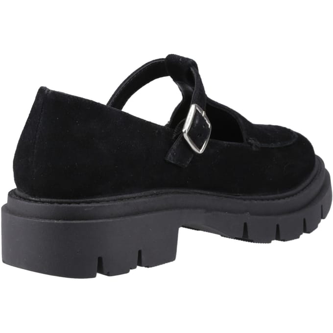 Hush Puppies Nella T-Bar Suède Dames Zwarte Schoenen