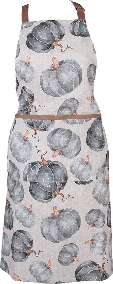 Clayre & Eef Keukenschort Overig 70x85 cm Grijs Katoen Pompoen Herfst decoratie