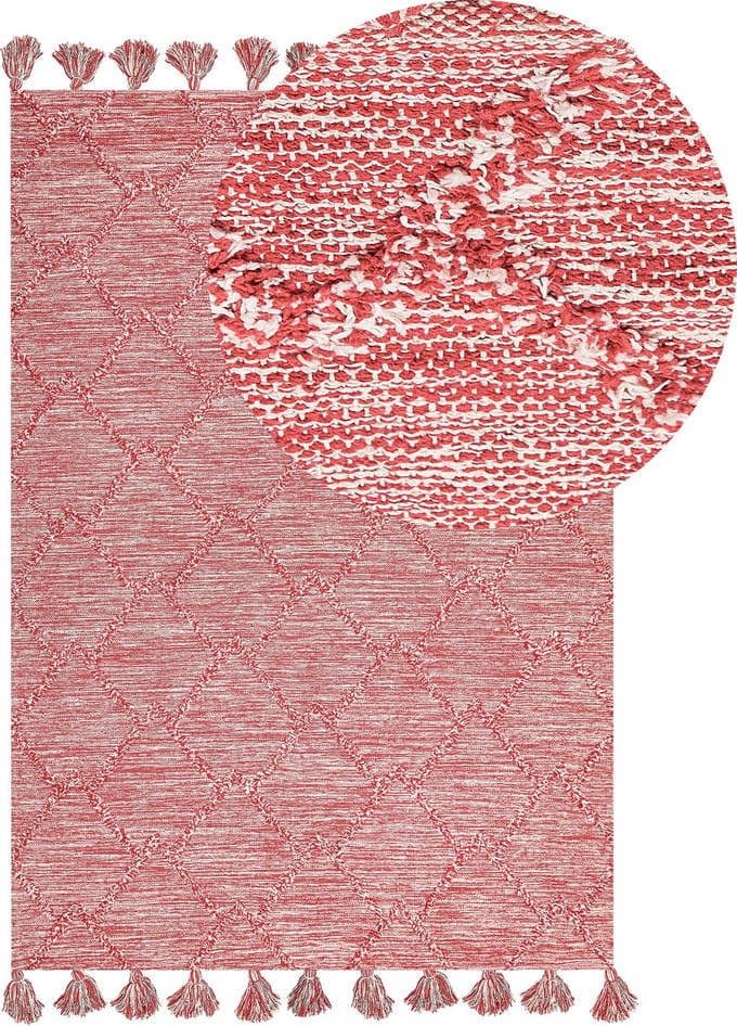 NIGDE - Laagpolig vloerkleed - Rood - 140 x 200 cm - Katoen