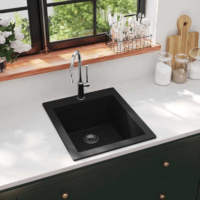 vidaXL - Spoelbak - opbouw - enkele - bak - graniet - zwart