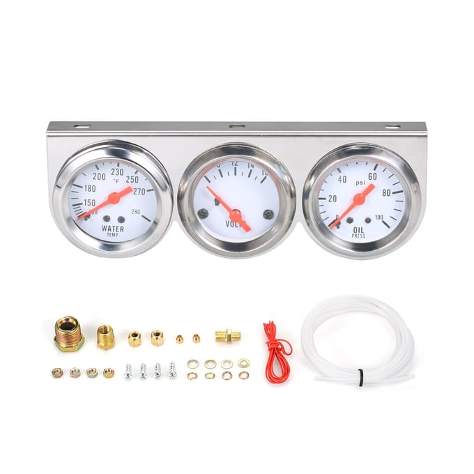 3-in-1 autometer oliedruk Fahrenheit watertemperatuurmeter voltmeter 52 mm drievoudige meterset zilver