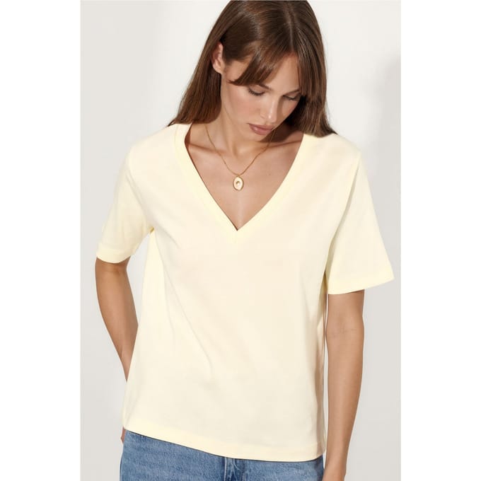 V-hals Effen Regular Fit Katoenen T-Shirt